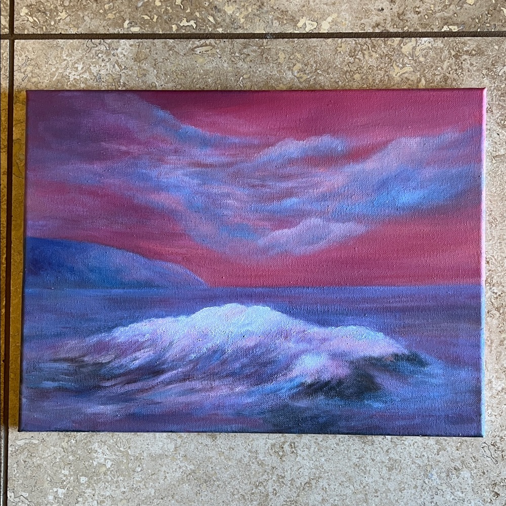 Original oil, painting Pink and Blue Ocean Wave Painting